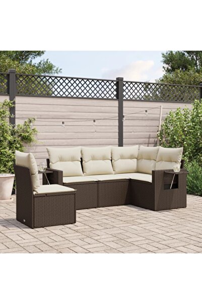 vidaxl Set canapele de gradina cu perne, 5 piese, maro, poliratan