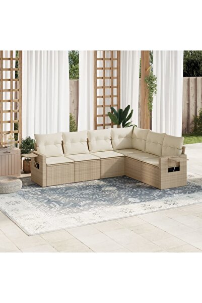 vidaxl Set canapele de gradina cu perne, 6 piese, bej, poliratan