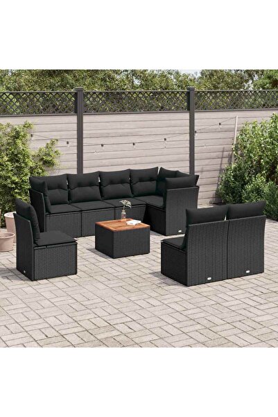 vidaxl Set mobilier de gradina cu perne, 9 piese, negru, poliratan