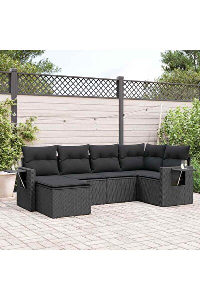 vidaxl Set mobilier de gradina cu perne, 6 piese, negru, poliratan