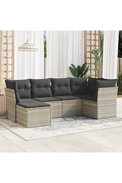 vidaxl Set canapele de gradina cu perne, 6 piese gri deschis poliratan