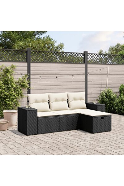 vidaxl Set mobilier de gradina cu perne, 4 piese, negru, poliratan