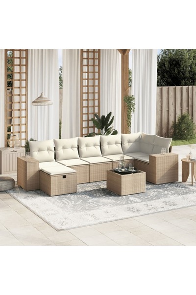 vidaxl Set canapele de gradina, 8 piese, cu perne, bej, poliratan