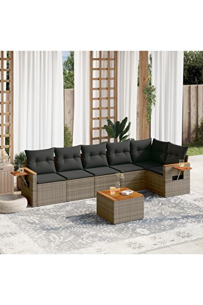 vidaxl Set canapele de gradina, 7 piese, cu perne, gri, poliratan