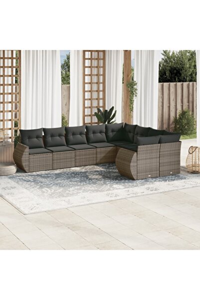 vidaxl Set canapele de gradina, 9 piese, cu perne, gri, poliratan