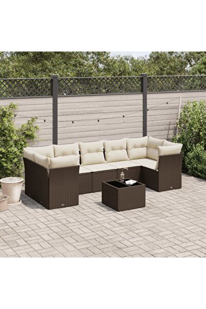 vidaxl Set canapele de gradina cu perne, 8 piese, maro, poliratan