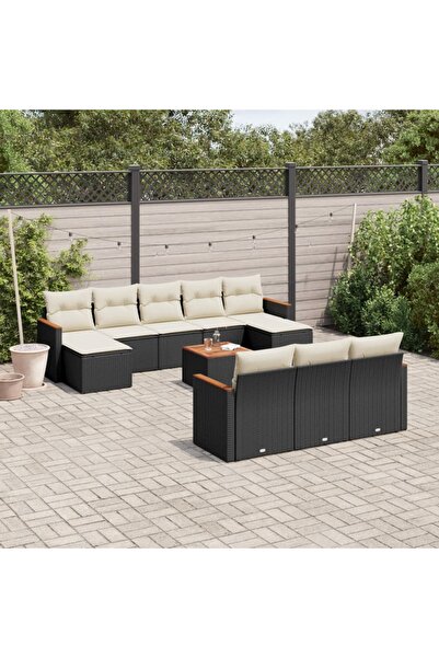 vidaxl Set canapele de gradina cu perne, 11 piese, negru, poliratan
