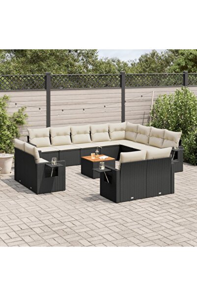 vidaxl Set mobilier de gradina cu perne, 13 piese, negru, poliratan