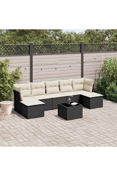 vidaxl Set mobilier de gradina cu perne, 8 piese, negru, poliratan