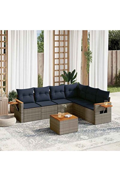 vidaxl Set canapele de gradina cu perne, 7 piese, gri, poliratan