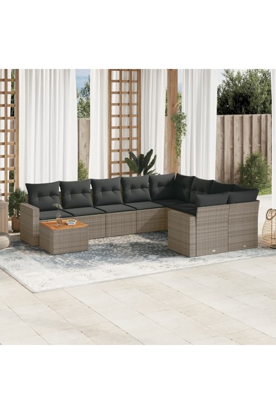 vidaxl Set mobilier de gradina cu perne, 10 piese, gri, poliratan
