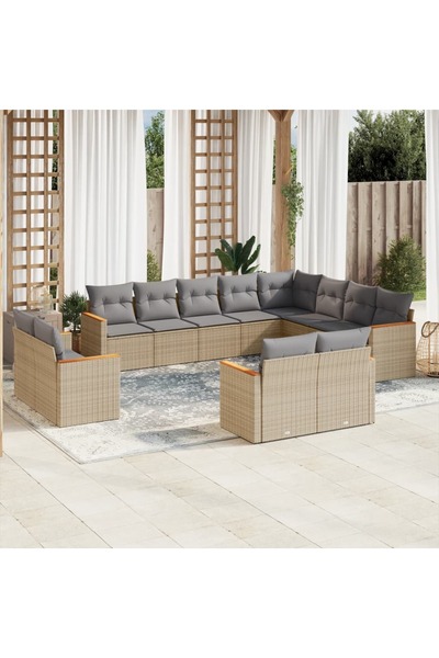 vidaxl Set canapele de gradina, 12 piese, cu perne, bej, poliratan