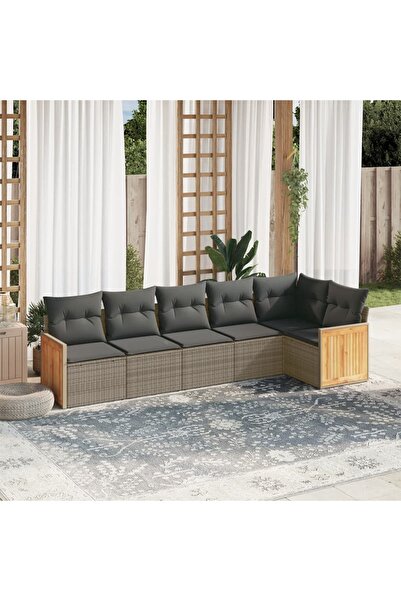 vidaxl Set mobilier gradina cu perne, 6 piese, gri, poliratan