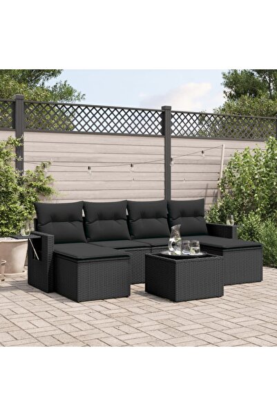 vidaxl Set canapele de gradina cu perne, 7 piese, negru, poliratan