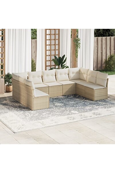 vidaxl Set canapele de gradina, 9 piese, cu perne, bej, poliratan