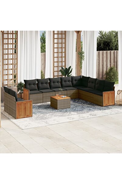 vidaxl Set canapele de gradina cu perne, 11 piese, gri, poliratan