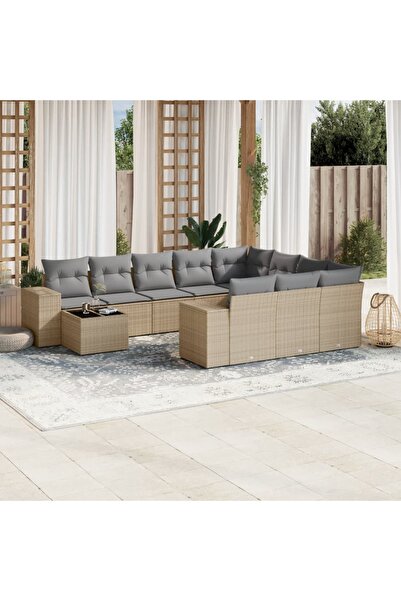 vidaxl Set canapele de gradina cu perne, 11 piese, bej, poliratan