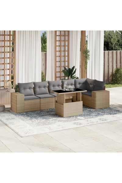 vidaxl Set canapele de gradina, 7 piese, cu perne, bej, poliratan