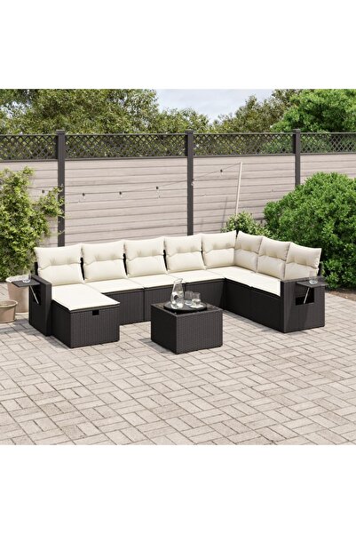 vidaxl Set mobilier de gradina cu perne, 9 piese, negru, poliratan