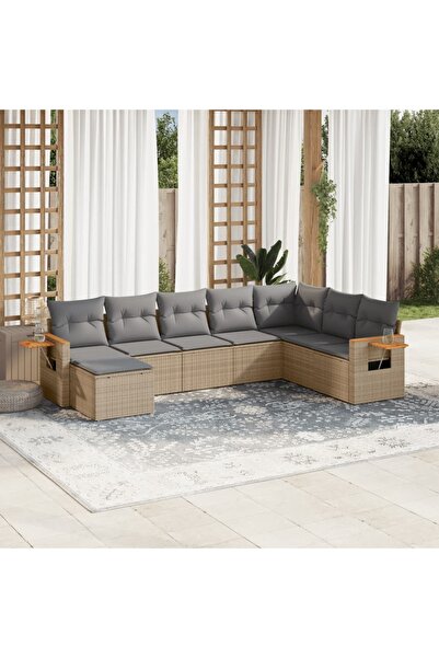 vidaxl Set canapele de gradina, 8 piese, cu perne, bej, poliratan