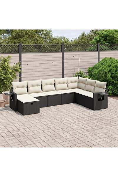 vidaxl Set mobilier de gradina cu perne, 8 piese, negru, poliratan