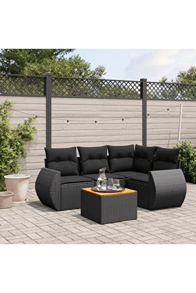 vidaxl Set mobilier de gradina cu perne, 5 piese, negru, poliratan
