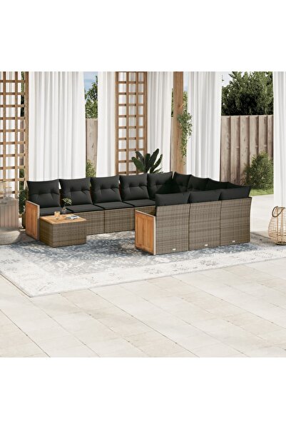 vidaxl Set canapele de gradina cu perne, 11 piese, gri, poliratan