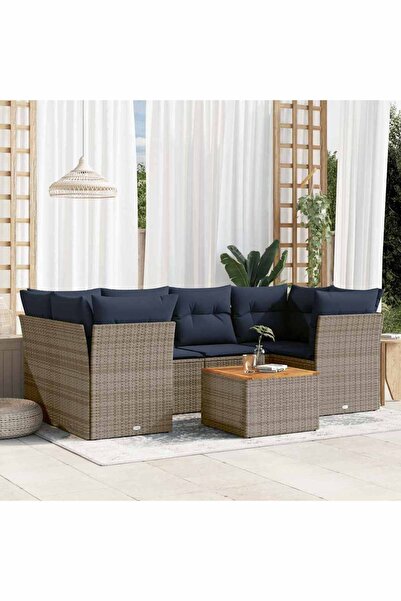 vidaxl Set canapele de gradina cu perne, 7 piese, gri, poliratan