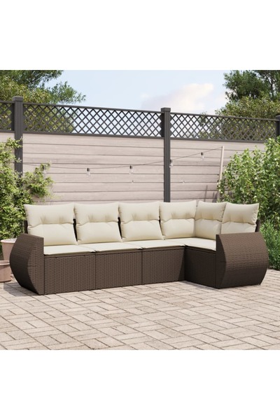 vidaxl Set canapele de gradina cu perne, 5 piese, maro, poliratan