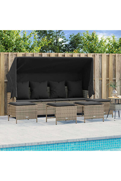 vidaxl Set canapea de gradina cu perne, 5 piese, gri, poliratan