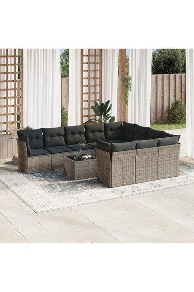 vidaxl Set canapele de gradina cu perne, 11 piese, gri, poliratan
