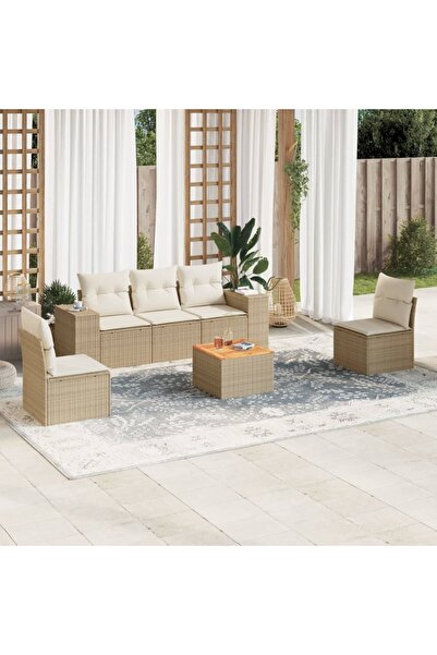 vidaxl Set canapele de gradina cu perne, 6 piese, bej, poliratan
