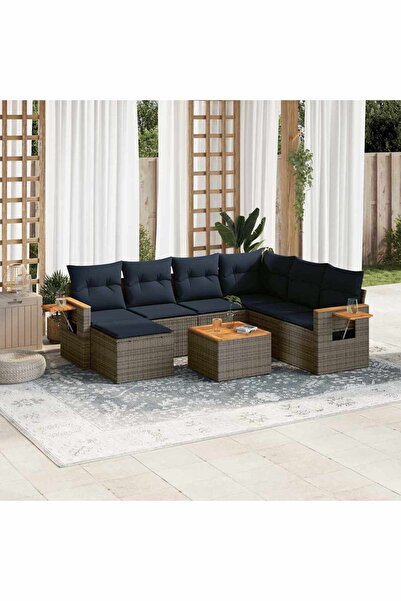 vidaxl Set canapele de gradina cu perne, 8 piese, gri, poliratan