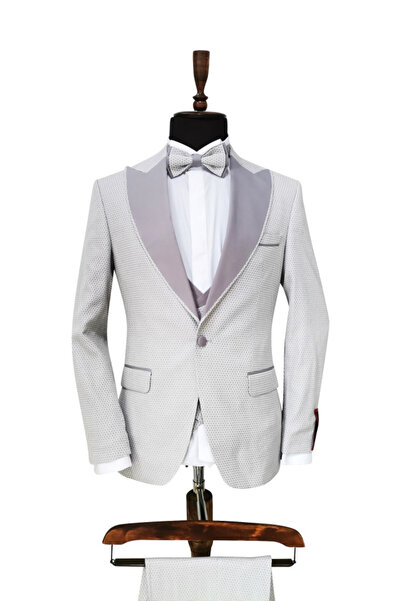 Pierre CARLOS Grayson Light Grey Slim Fit 4 Piece Occasion Suit with Bow Tie ...