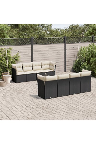 vidaxl Set mobilier de gradina cu perne, 9 piese, negru, poliratan