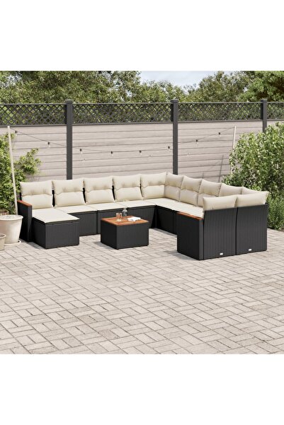 vidaxl Set canapele de gradina, 12 piese, cu perne, negru, poliratan