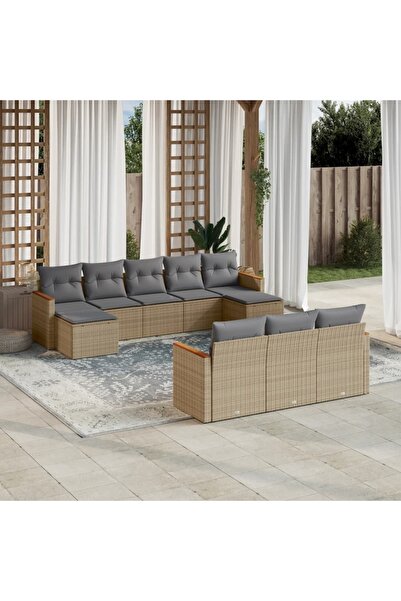 vidaxl Set canapele de gradina, 10 piese, cu perne, bej, poliratan