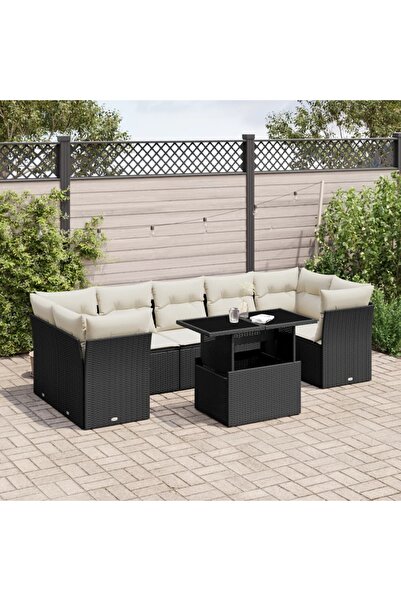 vidaxl Set mobilier de gradina cu perne, 8 piese, negru, poliratan