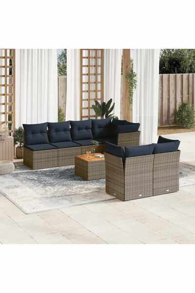 vidaxl Set canapele de gradina cu perne, 8 piese, gri, poliratan