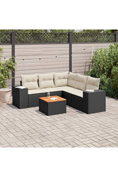 vidaxl Set mobilier de gradina cu perne, 6 piese, negru, poliratan