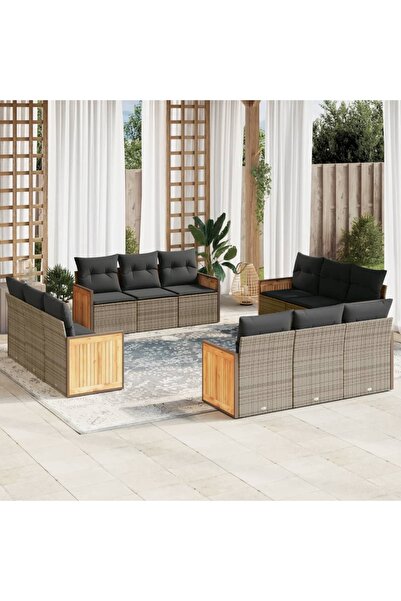 vidaxl Set canapea de gradina cu perne, 12 piese, gri, poliratan