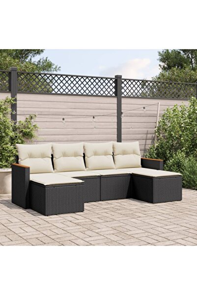 vidaxl Set mobilier de gradina cu perne, 6 piese, negru, poliratan