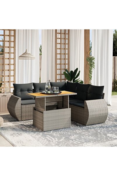 vidaxl Set mobilier gradina cu perne, 6 piese, gri, poliratan