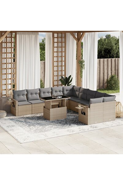 vidaxl Set canapele de gradina cu perne, 11 piese, bej, poliratan