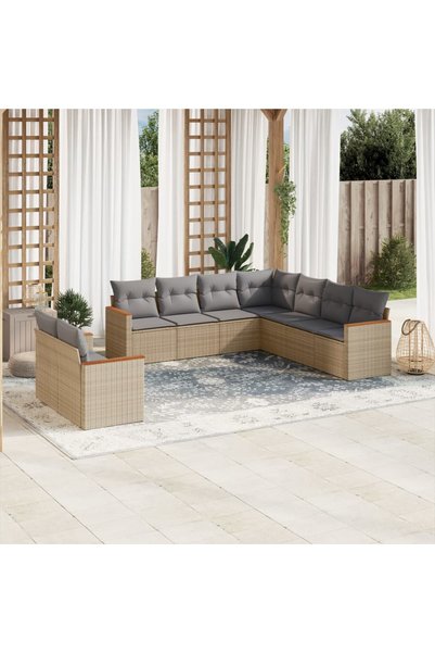 vidaxl Set canapele de gradina, 9 piese, cu perne, bej, poliratan