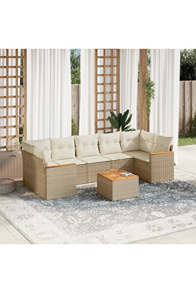 vidaxl Set canapele de gradina, 8 piese, cu perne, bej, poliratan