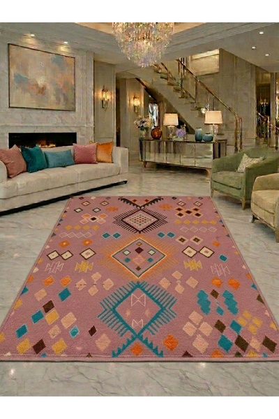 Rugs Modern Halı Covor decorativ SDT cu fundal de trandafir uscat, țesut în c...