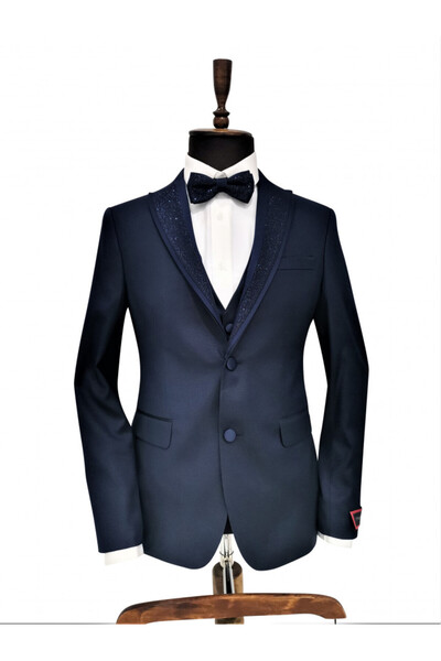 Pierre CARLOS Wayne Navy Blue Slim Fit 4 Piece Occasion Suit