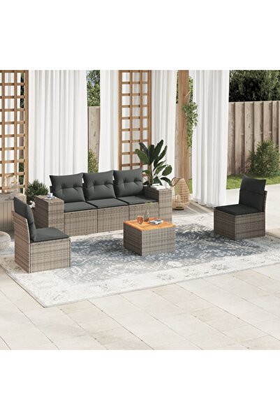 vidaxl Set mobilier gradina cu perne, 6 piese, gri, poliratan