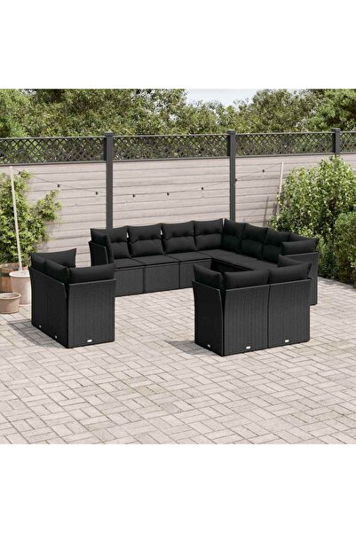 vidaxl Set canapele de gradina cu perne, 11 piese, negru, poliratan